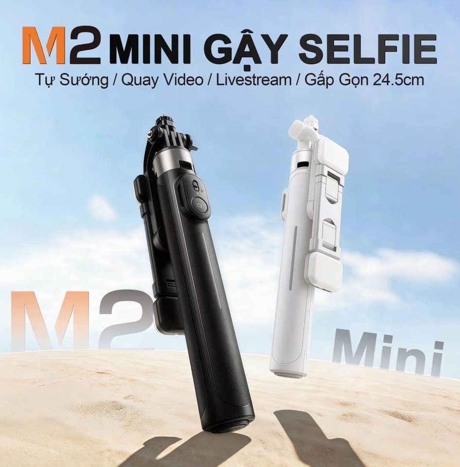M2 MINI Gậy Chụp Ảnh Đa Năng - Gậy selfie kiêm chân tripod 3 trong 1 bản cầm tay. Dài 1.3m có thể điều chỉnh xoay 360 độ. Điều khiển bằng Bluetooth kh